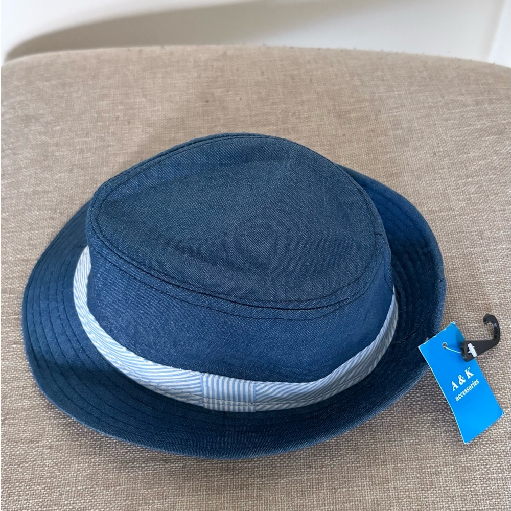Navy Blue Fedora Hat with Striped Band